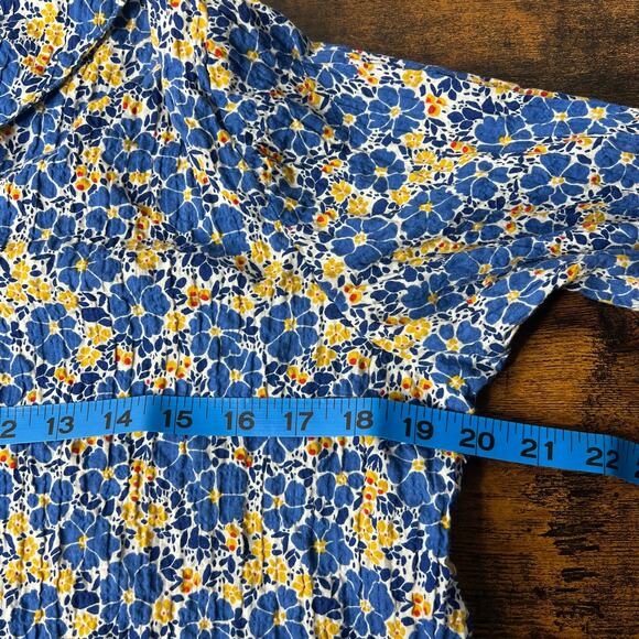 Habitat Yellow Blue Stripe Floral *XS Top Cotton Crinkle 3/4 Sleeve Button Boho - Picture 13 of 16